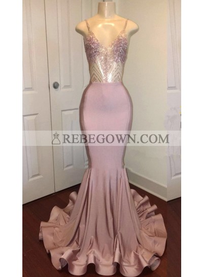 Sexy Mermaid  Dusty Rose Sweetheart Shiny Backless Long Prom Dress 2023