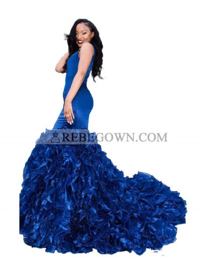 Sexy Royal Blue Ruffles Pleated Sweetheart Mermaid  Long 2023 Prom Dress