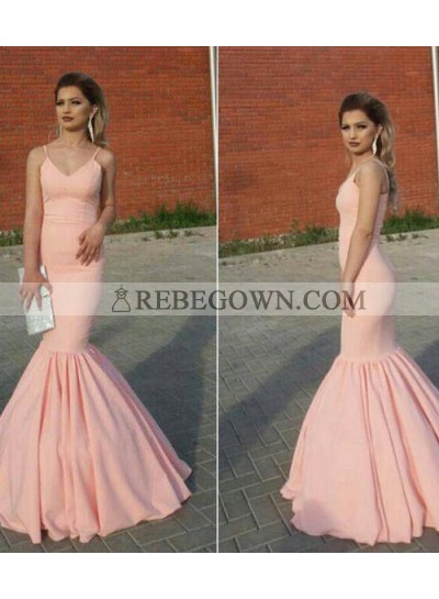 Sexy Pink Mermaid  V Neck Pleated Long 2023 Prom Dress