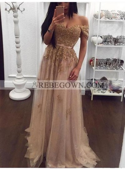 2023 Off shoulder Sweetheart Beads Tulle A-Line Sexy Prom Dresses