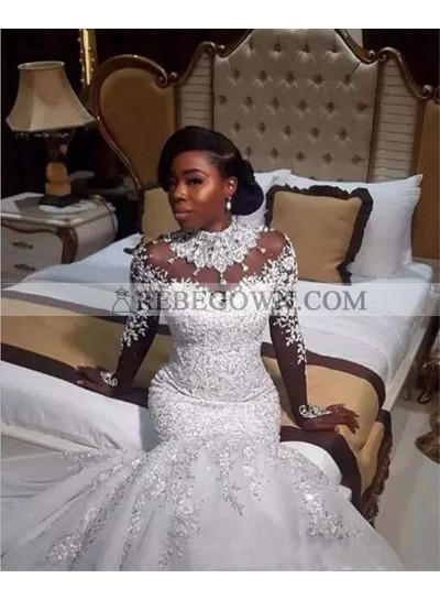 2023 Mermaid Sexy Wedding Dresses High Neck Luxury Long African American Bridal Gowns
