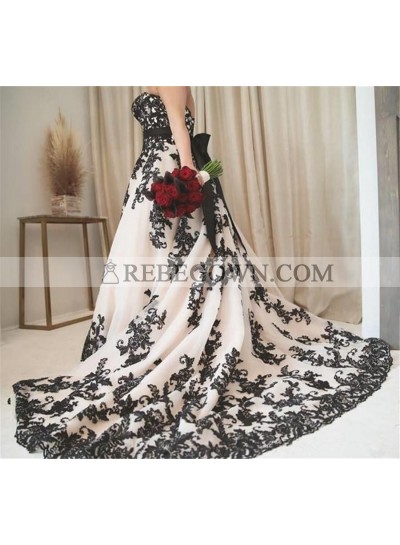 2023 Princess A-Line Wedding Dresses New Arrival Sweetheart Bowknot Plus Size Bridal Gowns Black Appliques