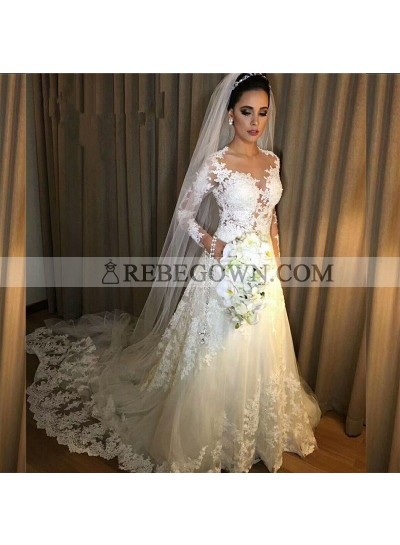 2023 Classic Wedding Dresses A-Line Long Sleeves Sweetheart Lace