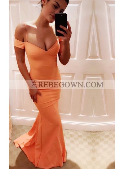 Orange Natural Long Floor length Column/Sheath Prom Dresses