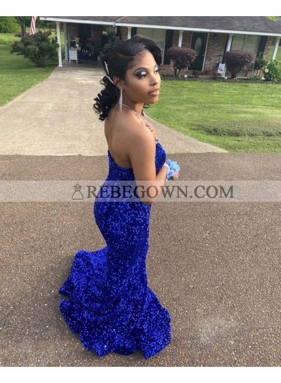 Royal Blue Sweetheart Long Sequence Mermaid Prom Dresses 2023