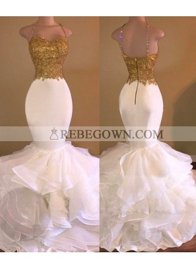 2023 Mermaid  Spaghetti Straps Organza Floor-Length Prom Dresses