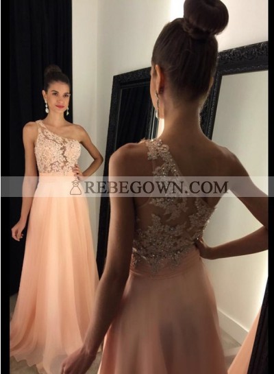 2023 Cheap Chiffon Princess/A-Line Peach One Shoulder Prom Dresses