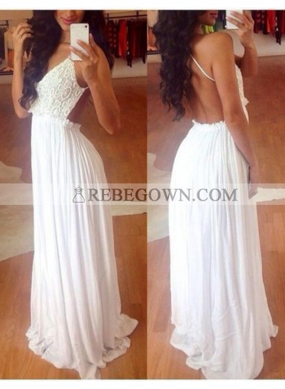 2023 Charming White Princess/A-Line Chiffon Backless Prom Dresses