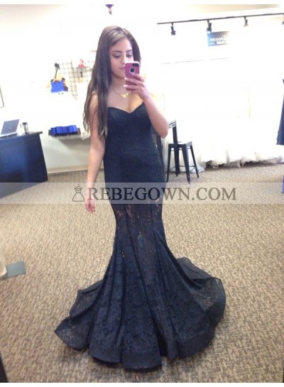 2023 Siren Black Sweetheart Lace Prom Dresses