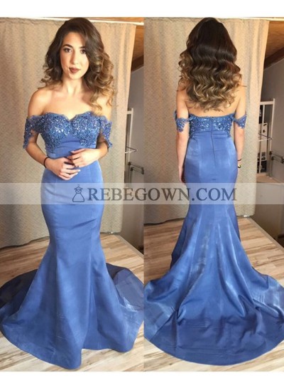 Alluring Mermaid Sweetheart Satin Off The Shoulder Prom Dresses