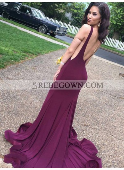 2023 Sexy Grape Mermaid Elastic Satin Backless Prom Drses