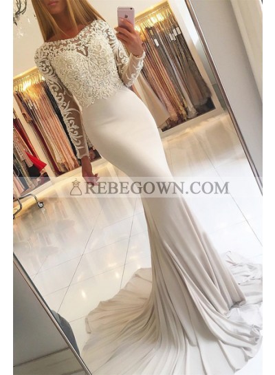 2023 Elegant Mermaid  Long Sleeves Prom Dresses With Appliques