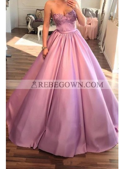 2023 Elegant Ball Gown Sweetheart Satin Pink Prom Dresses