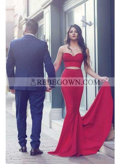 2023 Sexy Mermaid  Red Two Pieces Prom Dresses