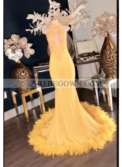 Charming Yellow High Neck Mermaid  Prom Dresses 2023
