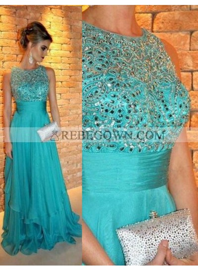 Beading A-Line Chiffon Prom Dresses rebe gown 2023 Blue