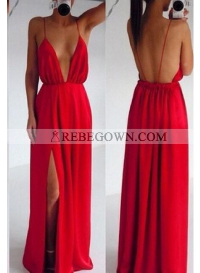 2023 Gorgeous Red Prom Dresses Column/Sheath Spaghetti Straps Chiffon