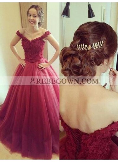 2023 Gorgeous Red Off-the-Shoulder Ball Gown Tulle Prom Dresses