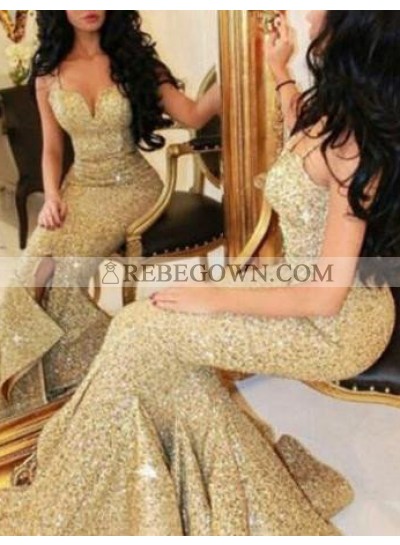 Sweetheart Mermaid Sequined Cheap Prom Dresses
