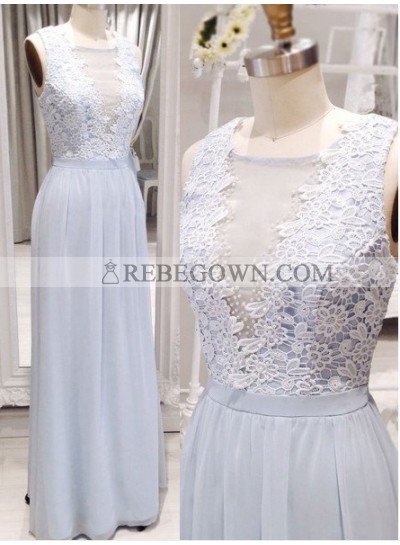 Long Floor length A-Line V-Neck Embroidery Chiffon Prom Dresses