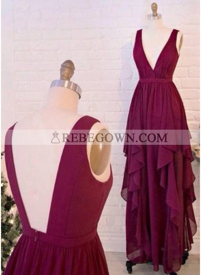 Cheap Prom Dresses Long Floor length V-Neck A-Line Layers Backless Chiffon