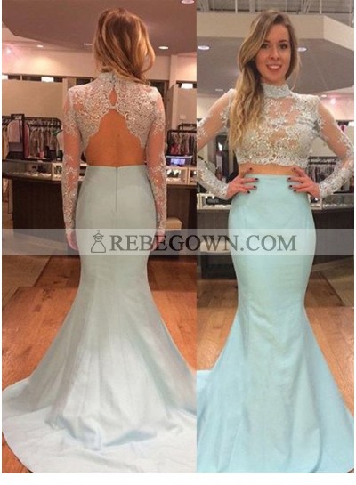 rebe gown 2023 Blue Cheap Prom Dresses Long Floor length Mermaid High Neck Taffeta