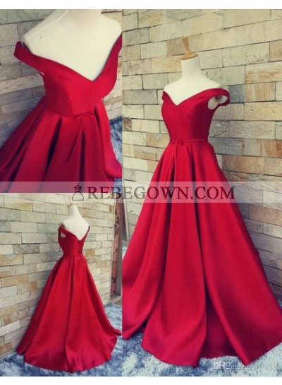 2023 Gorgeous Red Off-the-Shoulder A-Line Satin Prom Dresses