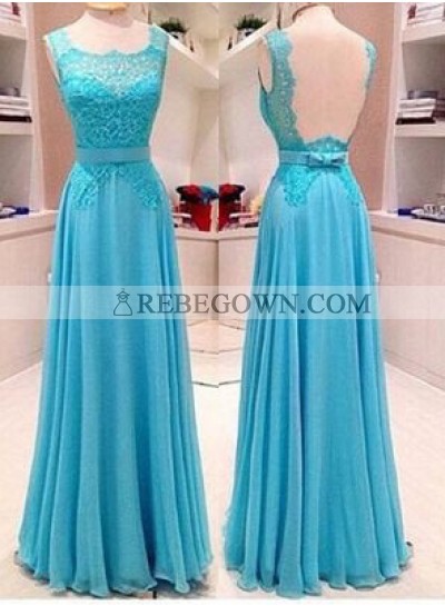 rebe gown 2023 Blue Column/Sheath Straps Sleeveless Natural Backless Long Floor length Chiffon Prom Dresses