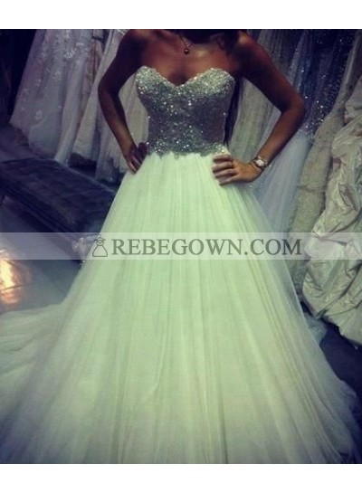A-Line Sweetheart Sleeveless Natural Zipper Long Floor length Tulle 2023 Unique White Prom Dresses