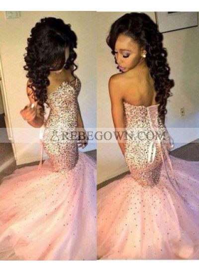 Mermaid Sweetheart Sleeveless Natural Lace-up Sequined Prom Dresses