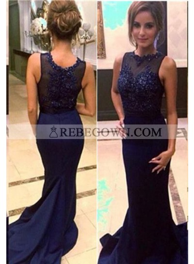 rebe gown 2023 Blue Cheap Prom Dresses Long Floor length Mermaid Embroidery Satin