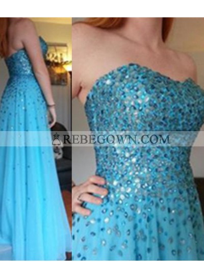 rebe gown 2023 Blue Column/Sheath Sweetheart Sleeveless Long Floor length Chiffon Prom Dresses