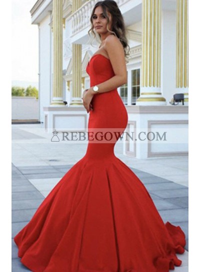 2023 Gorgeous Red Chic Sweetheart Mermaid Satin Prom Dresses
