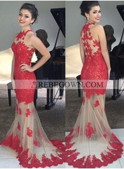2023 Gorgeous Red Prom Dresses Long Floor length Mermaid Sleeveless Lace