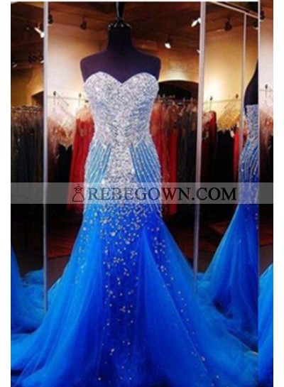 rebe gown 2023 Blue Mermaid Sweetheart Sleeveless Sweep/Brush Train Taffeta Prom Dresses