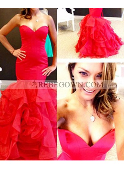2023 Gorgeous Red Sweetheart Layers Mermaid Organza Prom Dresses