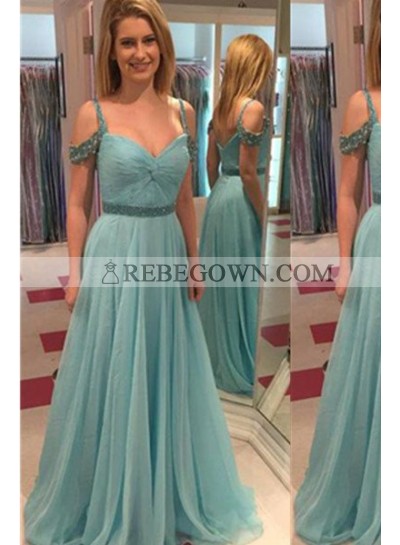 Long Floor length A-Line Spaghetti Straps Chiffon Prom Dresses