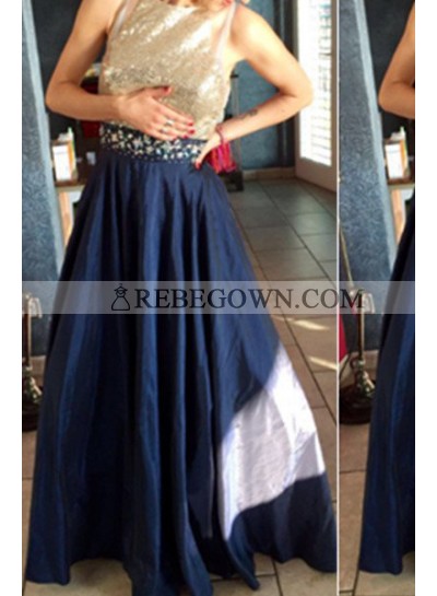 rebe gown 2023 Blue Sequins Long Floor length A-Line Satin Prom Dresses