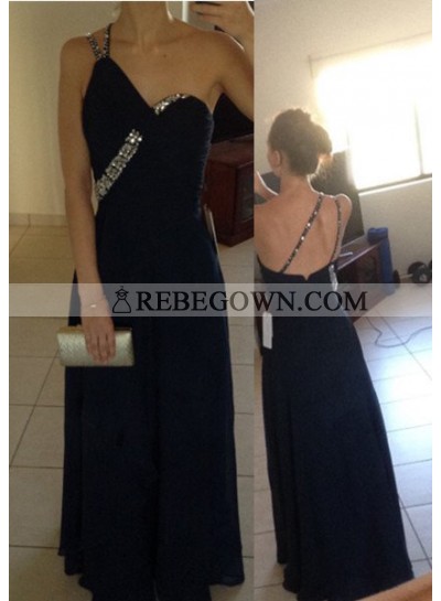 2023 Junoesque Black Crystal Detailing Long Floor length Column/Sheath Chiffon Prom Dresses