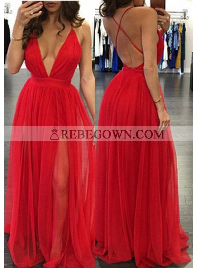 2023 Gorgeous Red Sexy Deep V-Neck A-Line Prom Dresses