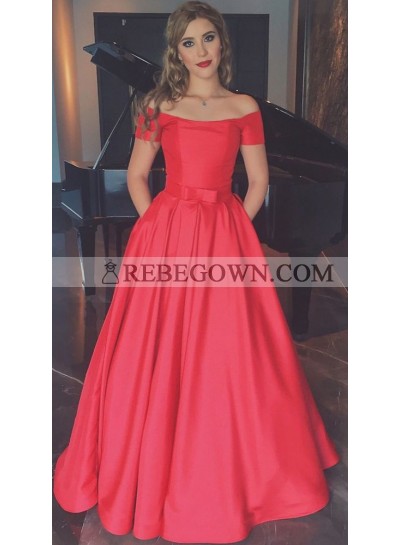 2023 Elegant Satin Princess/A-Line Off The Shoulder Red Prom Dresses