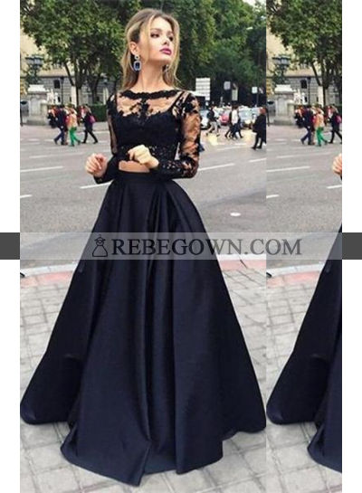 2023 Junoesque Black Illusion A-Line Satin Prom Dresses