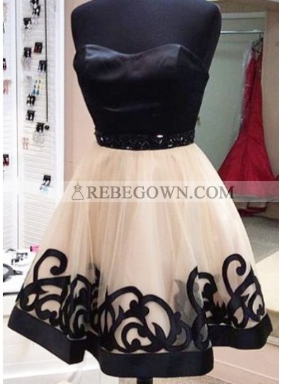 A-Line Sweetheart Short Light Champagne Lace Beading Homecoming Dress 2023