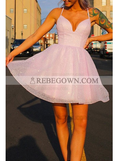 2023 Ball Gown V-neck Sequins Sleeveless Short/Mini Pink Homecoming Dresses