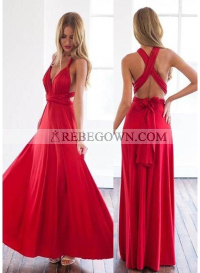2023 Gorgeous Red Sash A-Line Stretch Satin Prom Dresses