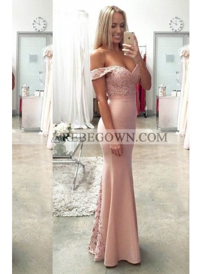 Lace Off-the-Shoulder Mermaid Satin Prom Dresses
