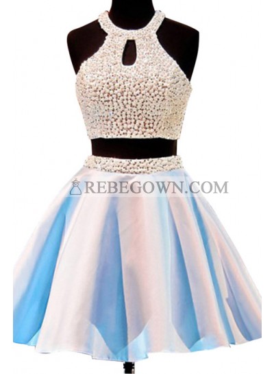 A-Line Jewel Open Back Short Homecoming Dress with Beading Keyhole