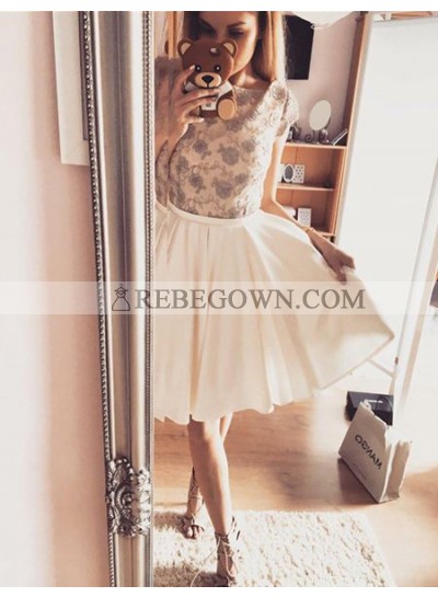 A-Line Bateau Cap Sleeves Ivory Homecoming Dress 2023 with Lace