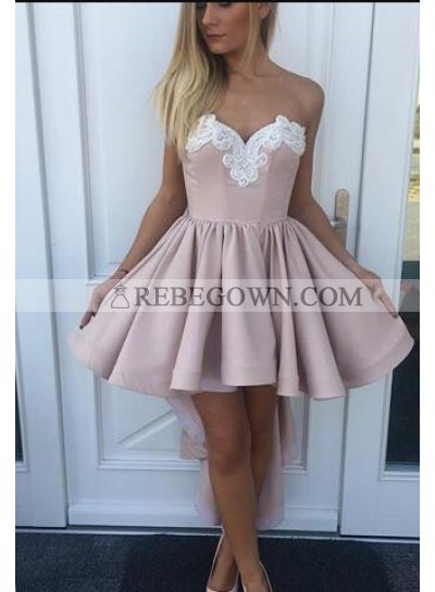 A-Line Sweetheart High Low Blush Homecoming Dress 2023 with Appliques