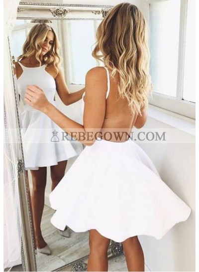 Princess/A-Line Bateau Backless Short White Homecoming/Prom Dresses with Ruched